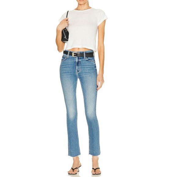 Mother The Dazzler Mid Rise Ankle Fray Jeans Riding The Cliffside Light Wash 28 - Picture 1 of 14